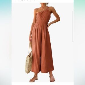 ANRABESS Women's Summer Straps One Shoulder Linen Jumpsuit Romper